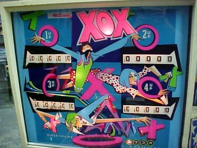 Oxo, Close up of the backglass of the Oxo pinball machine. …
